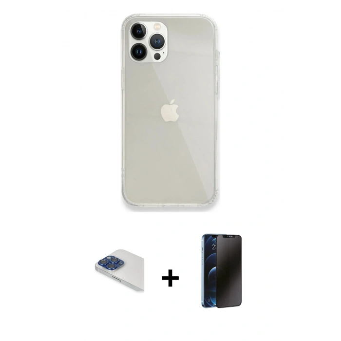 MARSİLYAN™- iPhone 13 Pro Max Kılıf Vadi Asil Prime - Siyah 3D Antistatik Hayalet Cam Ekran Koruyucu + Pers Alüminyum Kamera Lens - LT