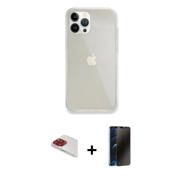 MARSİLYAN™- iPhone 13 Pro Max Kılıf Vadi Asil Prime - Siyah 3D Antistatik Hayalet Cam Ekran Koruyucu + Pers Alüminyum Kamera Lens - KI