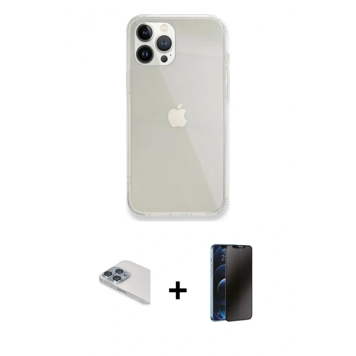 MARSİLYAN™- iPhone 13 Pro Max Kılıf Vadi Asil Prime - Siyah 3D Antistatik Hayalet Cam Ekran Koruyucu + Pers Alüminyum Kamera Lens - SABE