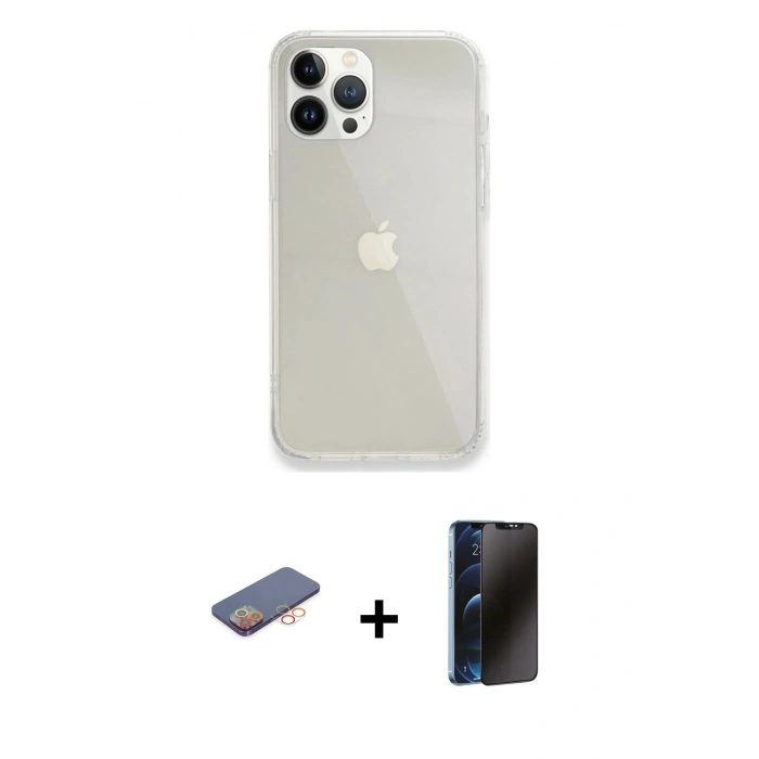 MARSİLYAN™- iPhone 13 Pro Max Kılıf Vadi Asil Prime - Siyah 3D Antistatik Hayalet Cam Ekran Koruyucu + Renkli Kamera Lens Koruma Cam - TU