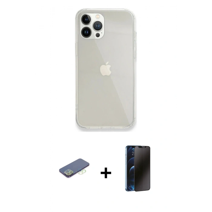 MARSİLYAN™- iPhone 13 Pro Max Kılıf Vadi Asil Prime - Siyah 3D Antistatik Hayalet Cam Ekran Koruyucu + Renkli Kamera Lens Koruma Cam - YL