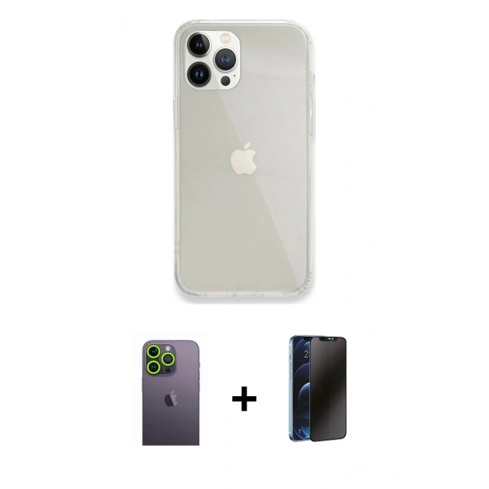 MARSİLYAN™- iPhone 13 Pro Max Kılıf Vadi Asil Prime - Siyah 3D Antistatik Hayalet Cam Ekran Koruyucu + Neon Fosforlu Kamera Lens - YL