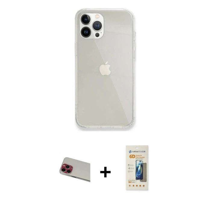 MARSİLYAN™- iPhone 13 Pro Max Kılıf Vadi Asil Prime - Siyah 6D Mat Seramik Hayalet Nano Ekran Koruyucu + Rainbow Kamera Lens Koruma Cam - KI