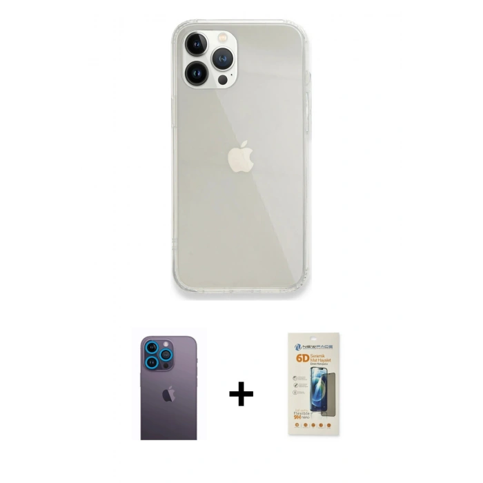 MARSİLYAN™- iPhone 13 Pro Max Kılıf Vadi Asil Prime - Siyah 6D Mat Seramik Hayalet Nano Ekran Koruyucu + Neon Fosforlu Kamera Lens - MI