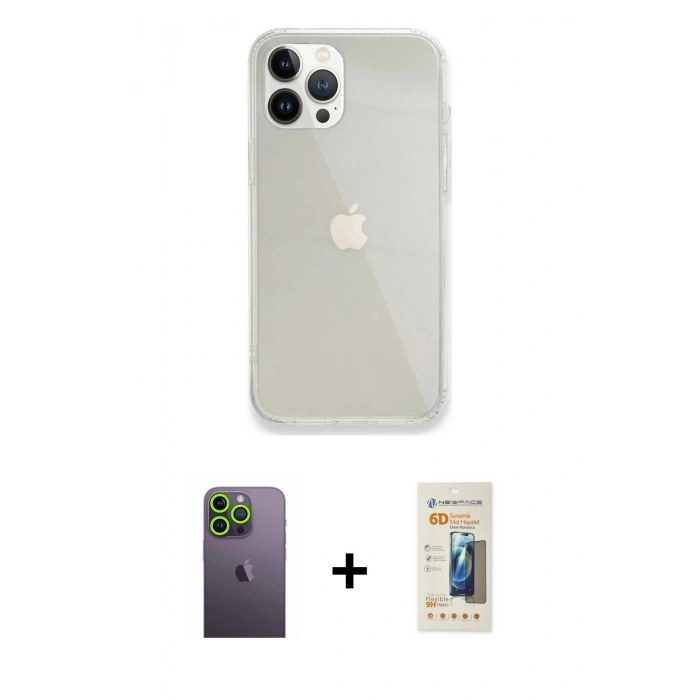 MARSİLYAN™- iPhone 13 Pro Max Kılıf Vadi Asil Prime - Siyah 6D Mat Seramik Hayalet Nano Ekran Koruyucu + Neon Fosforlu Kamera Lens - YL