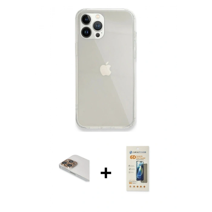 MARSİLYAN™- iPhone 13 Pro Max Kılıf Vadi Asil Prime - Siyah 6D Mat Seramik Hayalet Nano Ekran Koruyucu + Pers Alüminyum Kamera Lens - GD