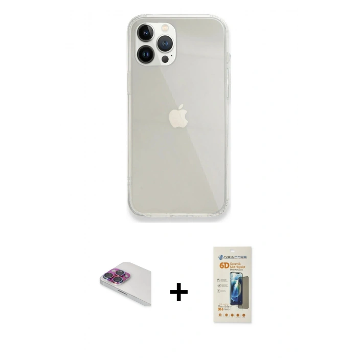 MARSİLYAN™- iPhone 13 Pro Max Kılıf Vadi Asil Prime - Siyah 6D Mat Seramik Hayalet Nano Ekran Koruyucu + Pers Alüminyum Kamera Lens - GI