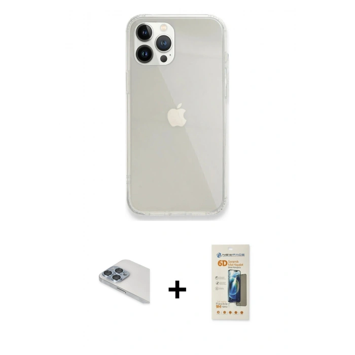 MARSİLYAN™- iPhone 13 Pro Max Kılıf Vadi Asil Prime - Siyah 6D Mat Seramik Hayalet Nano Ekran Koruyucu + Pers Alüminyum Kamera Lens - SABE
