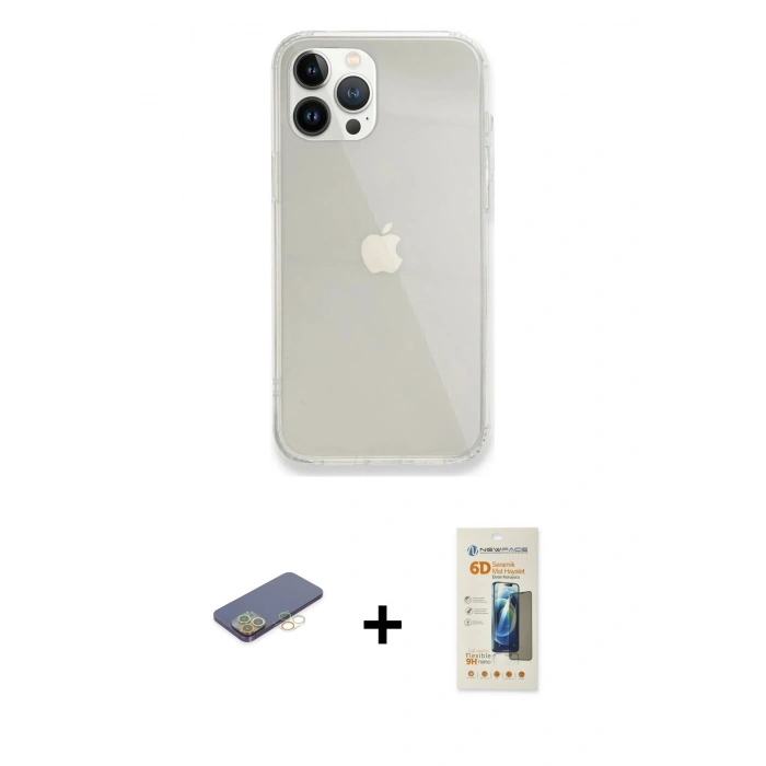 MARSİLYAN™- iPhone 13 Pro Max Kılıf Vadi Asil Prime - Siyah 6D Mat Seramik Hayalet Nano Ekran Koruyucu + Renkli Kamera Lens Koruma Cam - SI