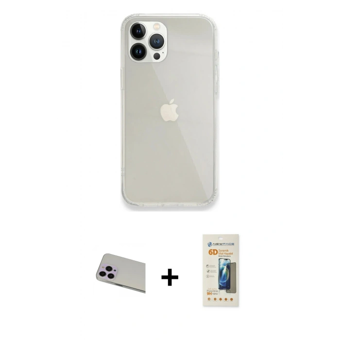 MARSİLYAN™- iPhone 13 Pro Max Kılıf Vadi Asil Prime - Siyah 6D Mat Seramik Hayalet Nano Ekran Koruyucu + Rainbow Kamera Lens Koruma Cam - MR