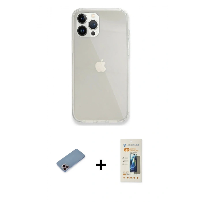 MARSİLYAN™- iPhone 13 Pro Max Kılıf Vadi Asil Prime - Siyah 6D Mat Seramik Hayalet Nano Ekran Koruyucu + Shine Kamera Lens Koruma Cam - PE