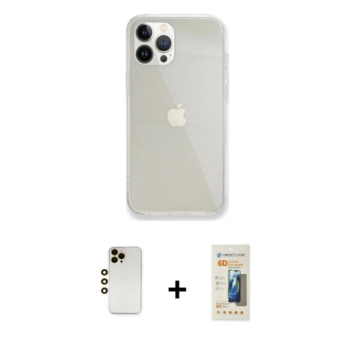 MARSİLYAN™- iPhone 13 Pro Max Kılıf Vadi Asil Prime - Siyah 6D Mat Seramik Hayalet Nano Ekran Koruyucu + Shine Kamera Lens - GD