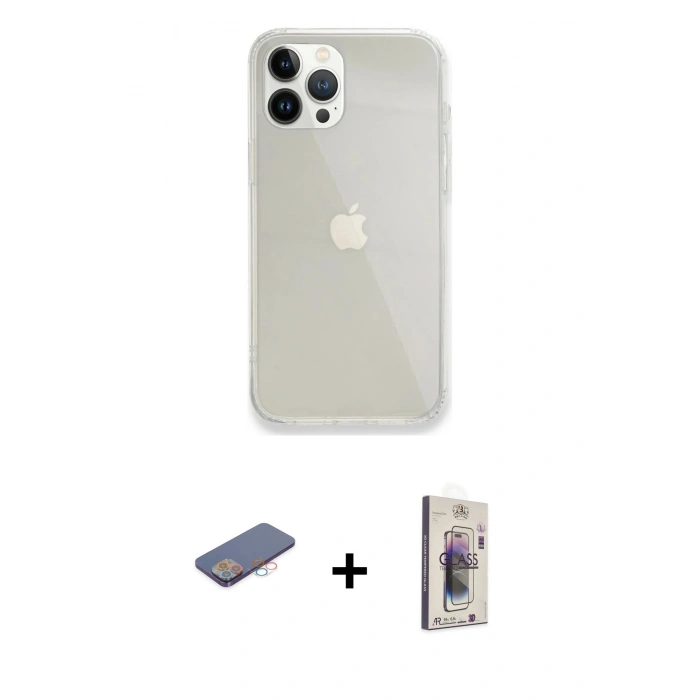 MARSİLYAN™- iPhone 13 Pro Max Kılıf Vadi Asil Prime - Siyah Bilvis 3D Cam Ekran Koruyucu + Renkli Kamera Lens Koruma Cam - PE