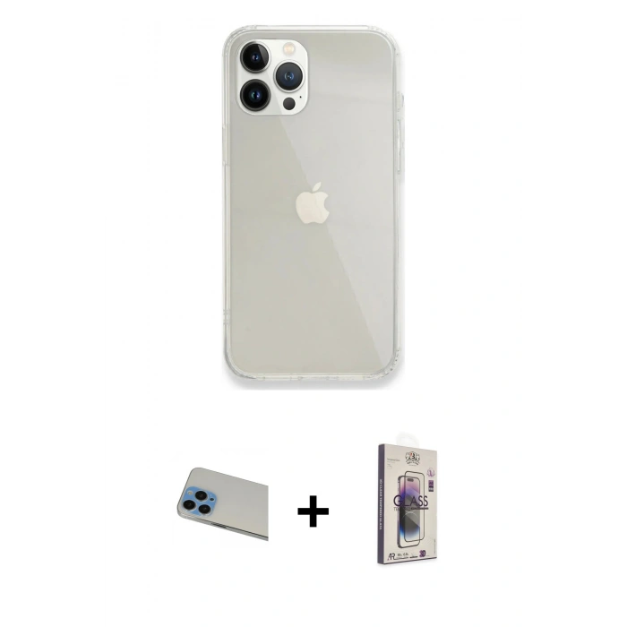 MARSİLYAN™- iPhone 13 Pro Max Kılıf Vadi Asil Prime - Siyah Bilvis 3D Cam Ekran Koruyucu + Rainbow Kamera Lens Koruma Cam - MI