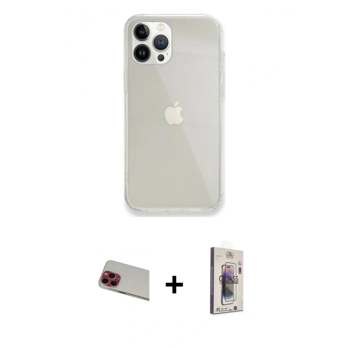 MARSİLYAN™- iPhone 13 Pro Max Kılıf Vadi Asil Prime - Siyah Bilvis 3D Cam Ekran Koruyucu + Rainbow Kamera Lens Koruma Cam - KI