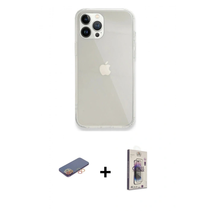 MARSİLYAN™- iPhone 13 Pro Max Kılıf Vadi Asil Prime - Siyah Bilvis 3D Cam Ekran Koruyucu + Renkli Kamera Lens Koruma Cam - TU