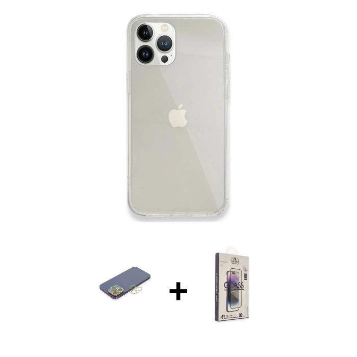 MARSİLYAN™- iPhone 13 Pro Max Kılıf Vadi Asil Prime - Siyah Bilvis 3D Cam Ekran Koruyucu + Renkli Kamera Lens Koruma Cam - SI