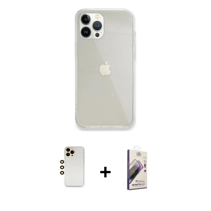 MARSİLYAN™- iPhone 13 Pro Max Kılıf Vadi Asil Prime - Siyah Bilvis 3D Mat Cam Ekran Koruyucu + Shine Kamera Lens - GD