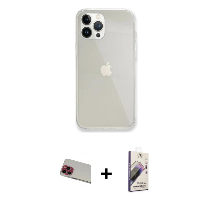 MARSİLYAN™- iPhone 13 Pro Max Kılıf Vadi Asil Prime - Siyah Bilvis 3D Mat Cam Ekran Koruyucu + Kırmızı Rainbow Kamera Lens Koruma Cam