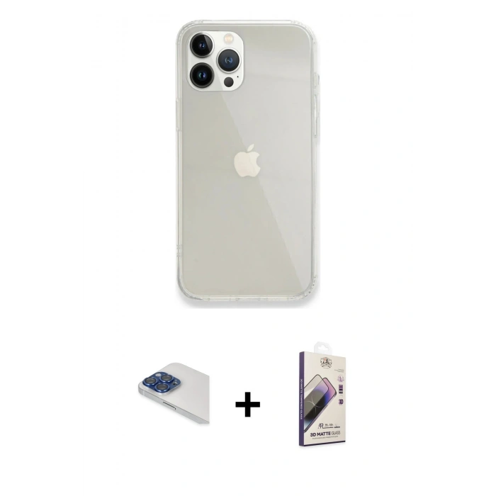 MARSİLYAN™- iPhone 13 Pro Max Kılıf Vadi Asil Prime - Siyah Bilvis 3D Mat Cam Ekran Koruyucu + Lacivert Pers Alüminyum Kamera Lens
