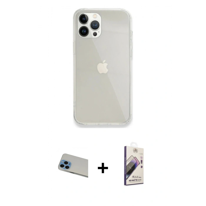 MARSİLYAN™- iPhone 13 Pro Max Kılıf Vadi Asil Prime - Siyah Bilvis 3D Mat Cam Ekran Koruyucu + Rainbow Kamera Lens Koruma Cam - MI