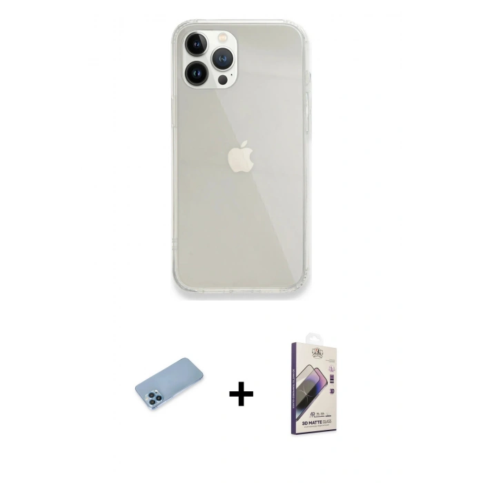 MARSİLYAN™- iPhone 13 Pro Max Kılıf Vadi Asil Prime - Siyah Bilvis 3D Mat Cam Ekran Koruyucu + Shine Kamera Lens Koruma Cam - MI