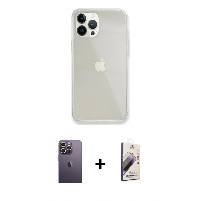 MARSİLYAN™- iPhone 13 Pro Max Kılıf Vadi Asil Prime - Siyah Bilvis 3D Mat Cam Ekran Koruyucu + Neon Fosforlu Kamera Lens - BZ