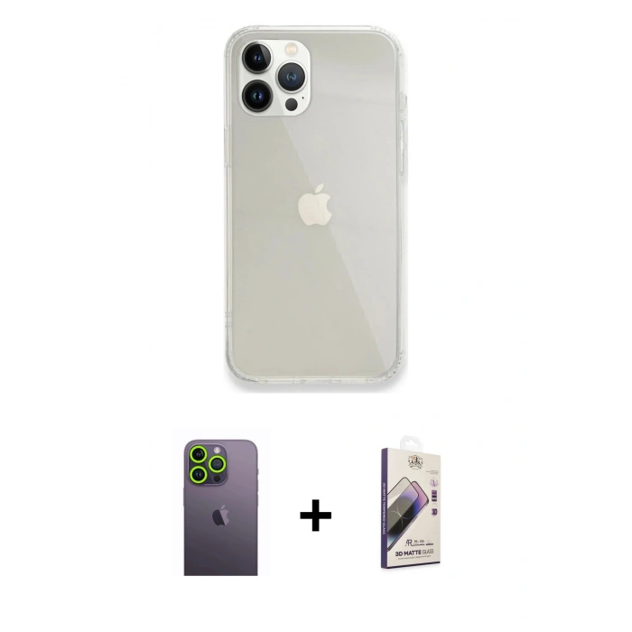 MARSİLYAN™- iPhone 13 Pro Max Kılıf Vadi Asil Prime - Siyah Bilvis 3D Mat Cam Ekran Koruyucu + Neon Fosforlu Kamera Lens - YL