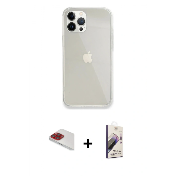 MARSİLYAN™- iPhone 13 Pro Max Kılıf Vadi Asil Prime - Siyah Bilvis 3D Mat Cam Ekran Koruyucu + Pers Alüminyum Kamera Lens - KI