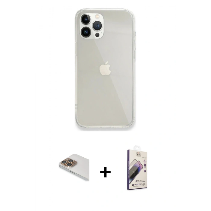 MARSİLYAN™- iPhone 13 Pro Max Kılıf Vadi Asil Prime - Siyah Bilvis 3D Mat Cam Ekran Koruyucu + Pers Alüminyum Kamera Lens - GD