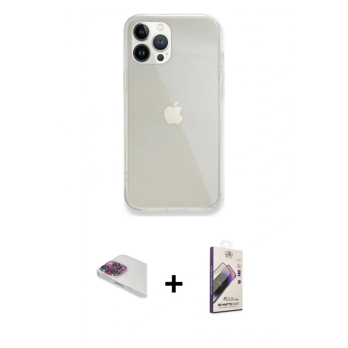 MARSİLYAN™- iPhone 13 Pro Max Kılıf Vadi Asil Prime - Siyah Bilvis 3D Mat Cam Ekran Koruyucu + Pers Alüminyum Kamera Lens - GI