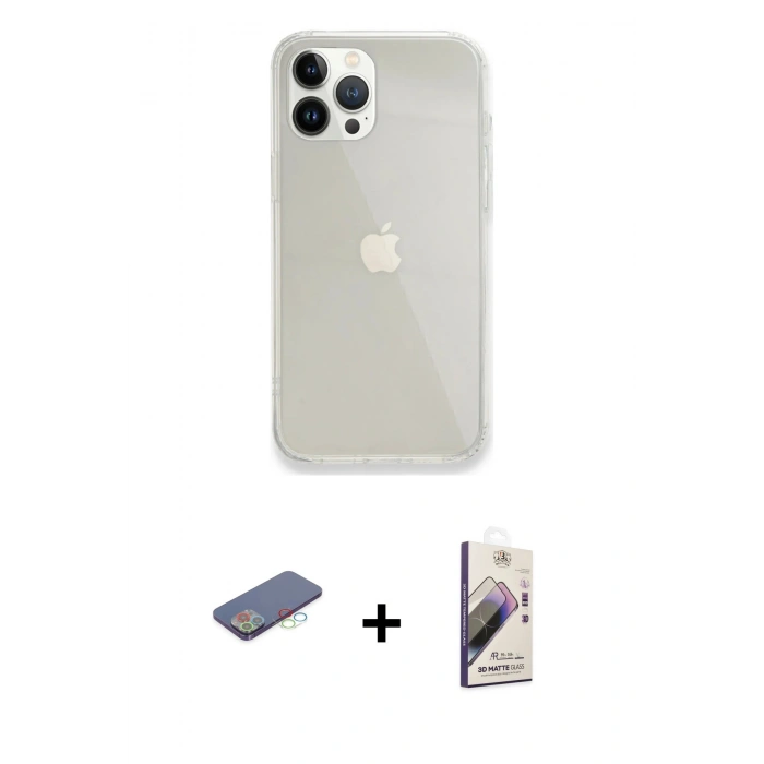 MARSİLYAN™- iPhone 13 Pro Max Kılıf Vadi Asil Prime - Siyah Bilvis 3D Mat Cam Ekran Koruyucu + Renkli Kamera Lens Koruma Cam - MI
