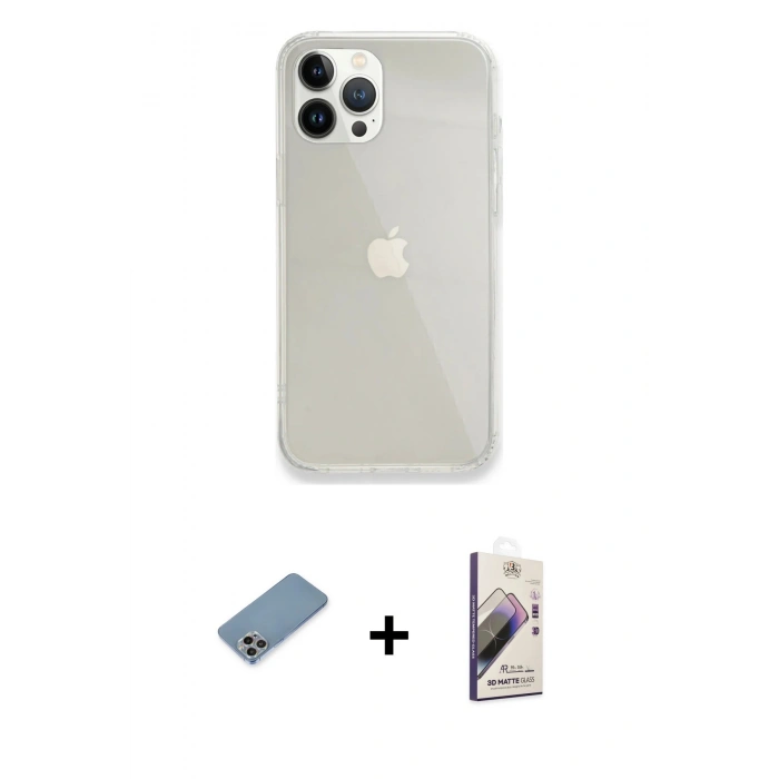 MARSİLYAN™- iPhone 13 Pro Max Kılıf Vadi Asil Prime - Siyah Bilvis 3D Mat Cam Ekran Koruyucu + Shine Kamera Lens Koruma Cam - GI