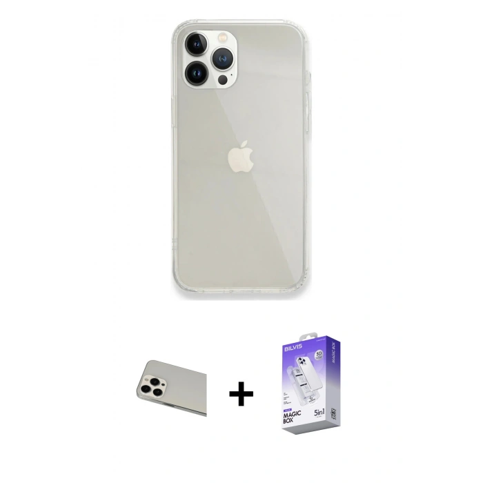 MARSİLYAN™- iPhone 13 Pro Max Kılıf Vadi Asil Prime - Siyah Bilvis 5in1 3D Magic Cam Ekran Koruyucu + Rainbow Kamera Lens Koruma Cam - BZ