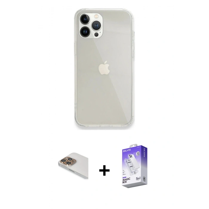 MARSİLYAN™- iPhone 13 Pro Max Kılıf Vadi Asil Prime - Siyah Bilvis 5in1 3D Magic Cam Ekran Koruyucu + Pers Alüminyum Kamera Lens - GD