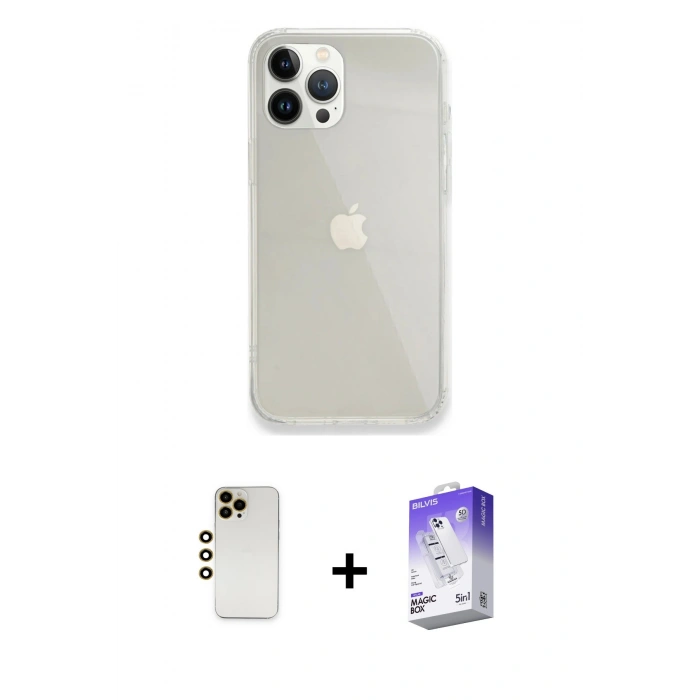 MARSİLYAN™- iPhone 13 Pro Max Kılıf Vadi Asil Prime - Siyah Bilvis 5in1 3D Magic Cam Ekran Koruyucu + Shine Kamera Lens - GD