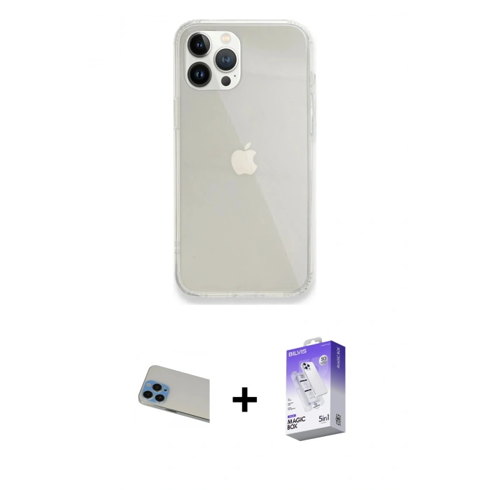 MARSİLYAN™- iPhone 13 Pro Max Kılıf Vadi Asil Prime - Siyah Bilvis 5in1 3D Magic Cam Ekran Koruyucu + Rainbow Kamera Lens Koruma Cam - MI