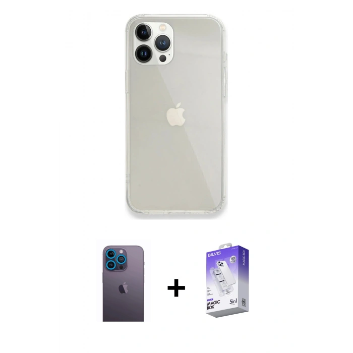 MARSİLYAN™- iPhone 13 Pro Max Kılıf Vadi Asil Prime - Siyah Bilvis 5in1 3D Magic Cam Ekran Koruyucu + Neon Fosforlu Kamera Lens - MI
