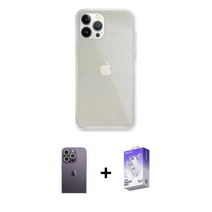 MARSİLYAN™- iPhone 13 Pro Max Kılıf Vadi Asil Prime - Siyah Bilvis 5in1 3D Magic Cam Ekran Koruyucu + Neon Fosforlu Kamera Lens - BZ