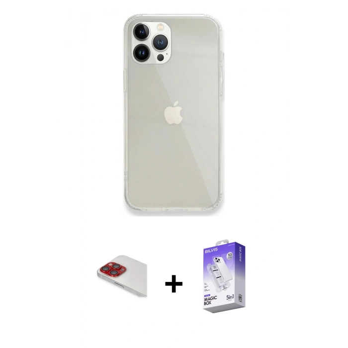 MARSİLYAN™- iPhone 13 Pro Max Kılıf Vadi Asil Prime - Siyah Bilvis 5in1 3D Magic Cam Ekran Koruyucu + Pers Alüminyum Kamera Lens - KI