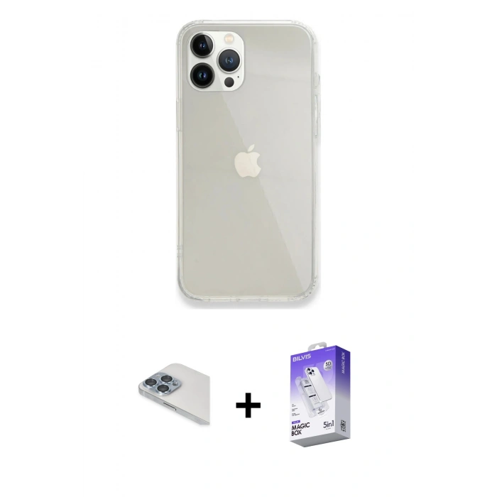 MARSİLYAN™- iPhone 13 Pro Max Kılıf Vadi Asil Prime - Siyah Bilvis 5in1 3D Magic Cam Ekran Koruyucu + Pers Alüminyum Kamera Lens - SABE