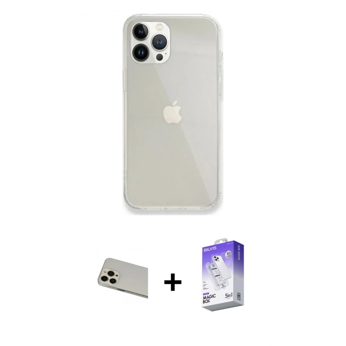 MARSİLYAN™- iPhone 13 Pro Max Kılıf Vadi Asil Prime - Siyah Bilvis 5in1 3D Magic Cam Ekran Koruyucu + Rainbow Kamera Lens Koruma Cam - REGD