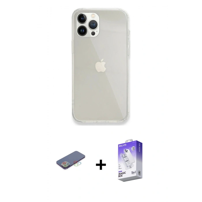 MARSİLYAN™- iPhone 13 Pro Max Kılıf Vadi Asil Prime - Siyah Bilvis 5in1 3D Magic Cam Ekran Koruyucu + Renkli Kamera Lens Koruma Cam - MI