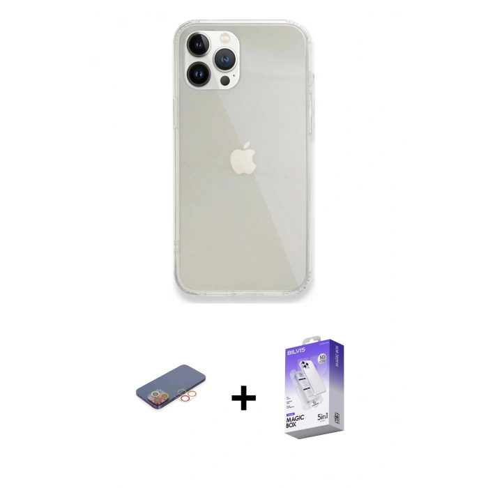 MARSİLYAN™- iPhone 13 Pro Max Kılıf Vadi Asil Prime - Siyah Bilvis 5in1 3D Magic Cam Ekran Koruyucu + Renkli Kamera Lens Koruma Cam - TU