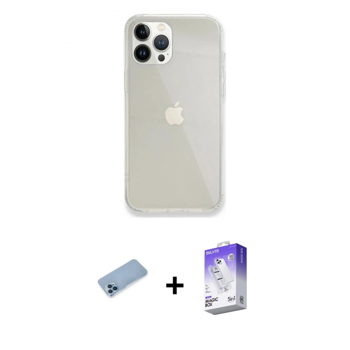 MARSİLYAN™- iPhone 13 Pro Max Kılıf Vadi Asil Prime - Siyah Bilvis 5in1 3D Magic Cam Ekran Koruyucu + Shine Kamera Lens Koruma Cam - MI