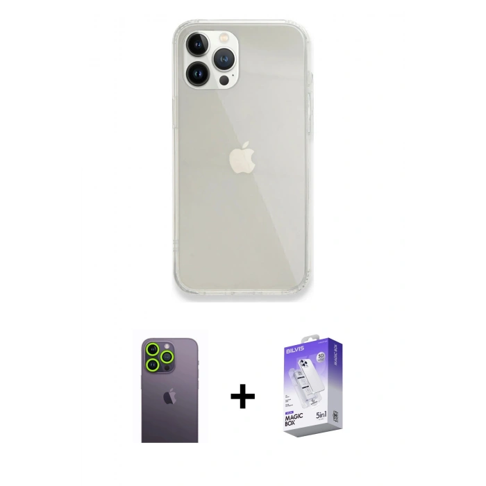 MARSİLYAN™- iPhone 13 Pro Max Kılıf Vadi Asil Prime - Siyah Bilvis 5in1 3D Magic Cam Ekran Koruyucu + Neon Fosforlu Kamera Lens - YL