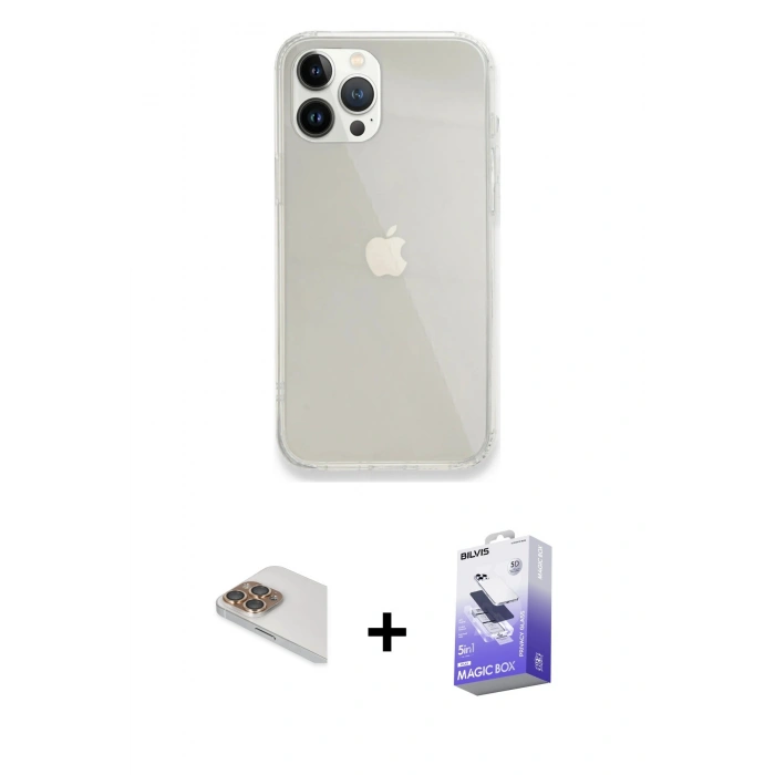 MARSİLYAN™- iPhone 13 Pro Max Kılıf Vadi Asil Prime - Siyah Bilvis 5in1 5D Magic Hayalet Cam Ekran Koruyucu + Pers Alüminyum Kamera Lens - GD