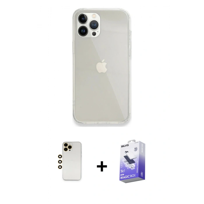 MARSİLYAN™- iPhone 13 Pro Max Kılıf Vadi Asil Prime - Siyah Bilvis 5in1 5D Magic Hayalet Cam Ekran Koruyucu + Shine Kamera Lens - GD