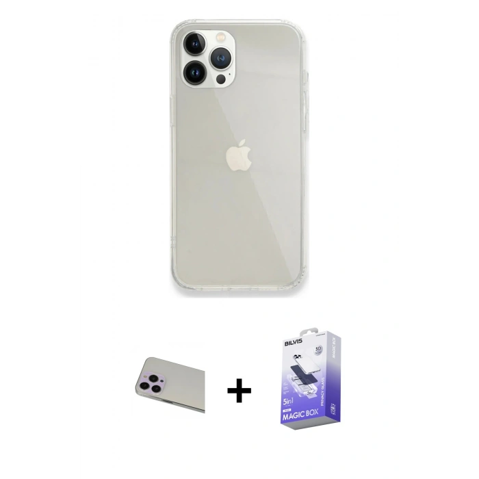 MARSİLYAN™- iPhone 13 Pro Max Kılıf Vadi Asil Prime - Siyah Bilvis 5in1 5D Magic Hayalet Cam Ekran Koruyucu + Mor Rainbow Kamera Lens Koruma Cam