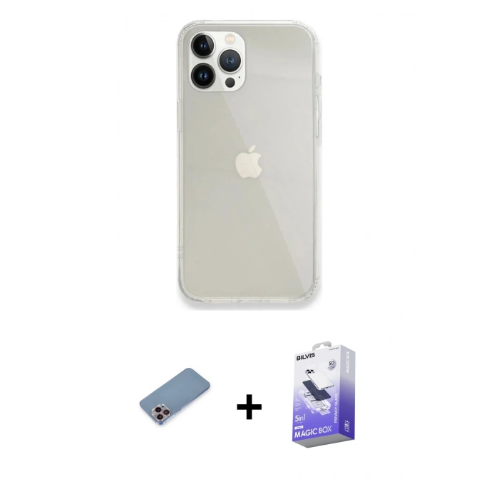 MARSİLYAN™- iPhone 13 Pro Max Kılıf Vadi Asil Prime - Siyah Bilvis 5in1 5D Magic Hayalet Cam Ekran Koruyucu + Shine Kamera Lens Koruma Cam - PE